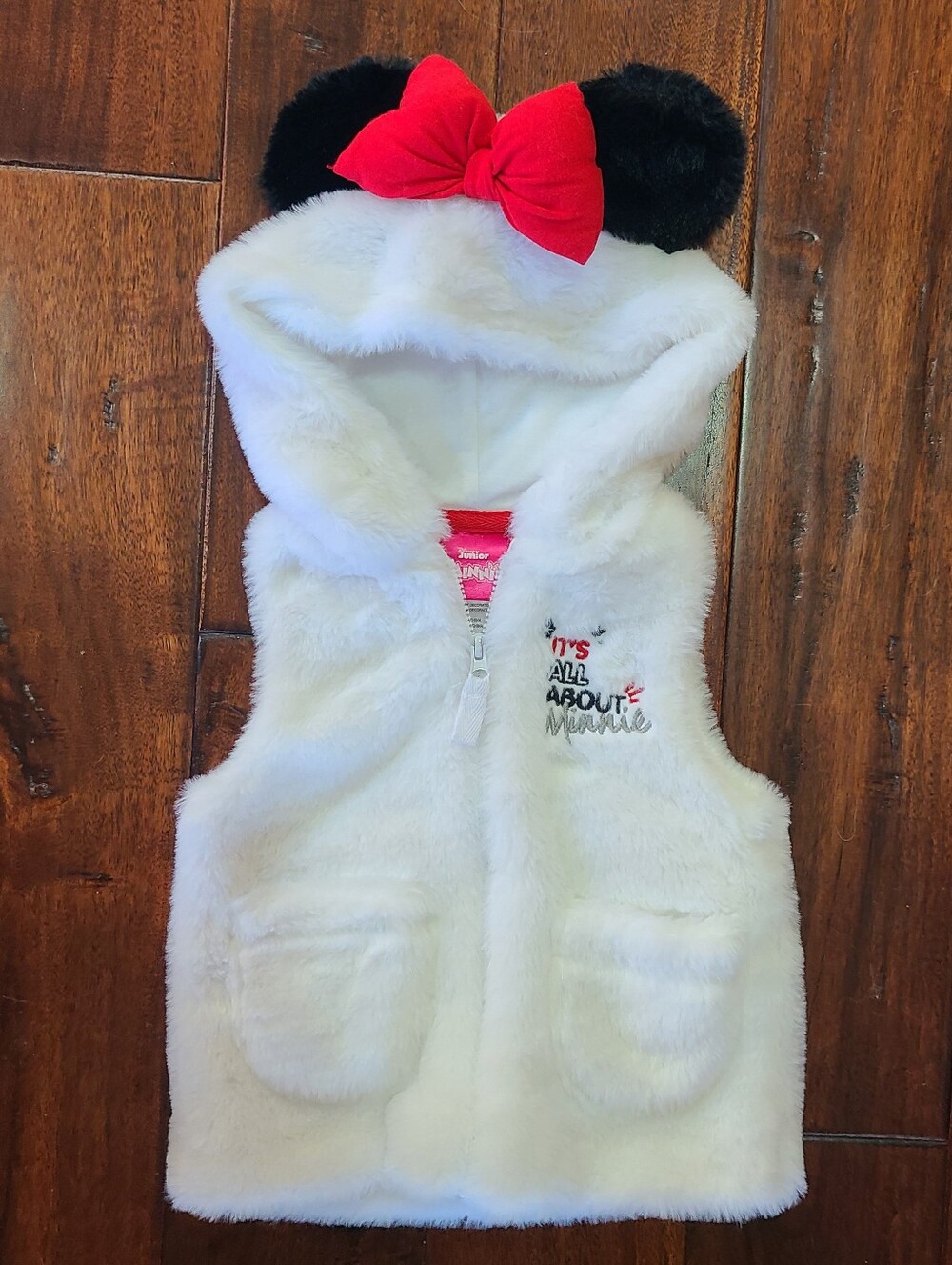Disney Junior 12 Months Fur Vest Faux Shearling Zip Minnie Mouse Hoodie Ears